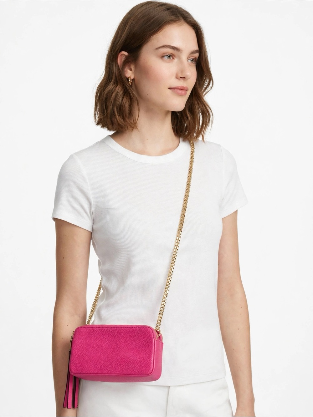 Steve Madden Hot Pink Double Zip Crossbody Wristlet Gold Chain Bag